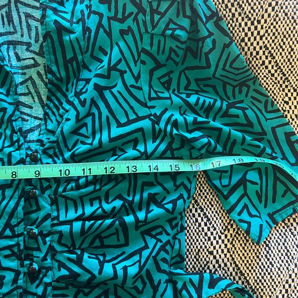 Fun turquoise 80s print shift-waist dress - Picture 4 of 7
